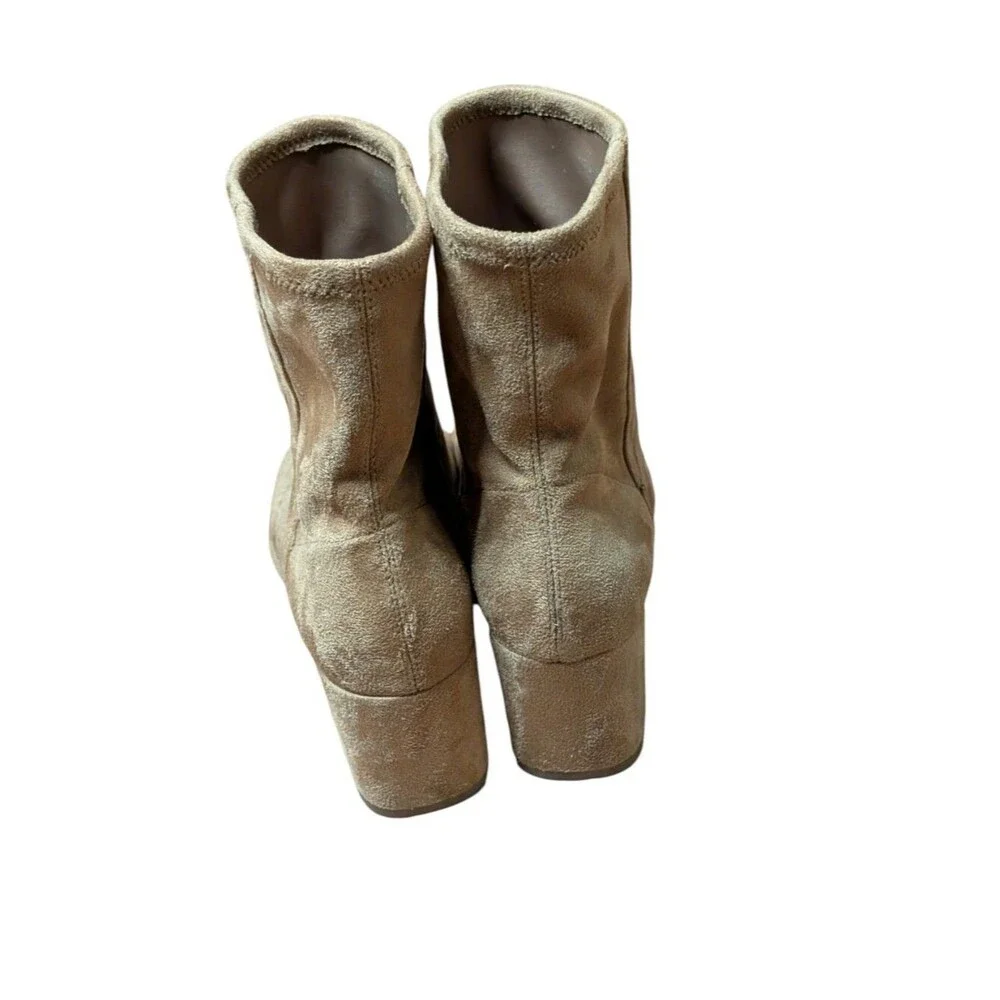 Boden Cara Taupe Stretch Sock Ankle Boots Block Heel Size 39/ 8US minimalist